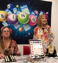 Jan explains game and contest rules for our club's first bingo fundraiser