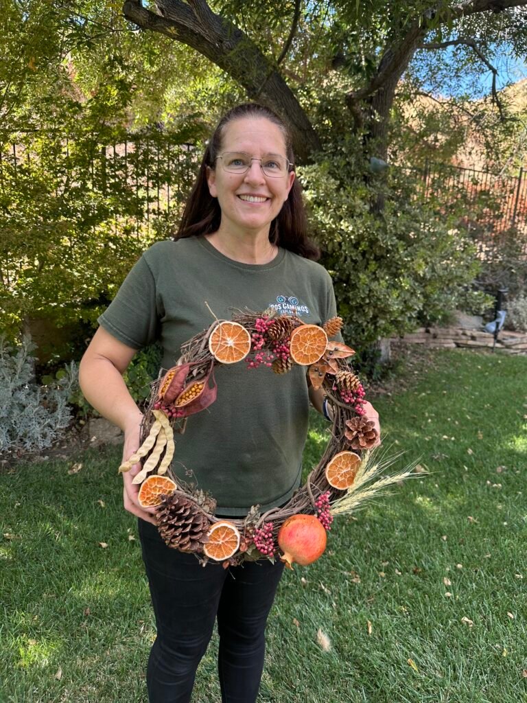 Terri show off her wreath